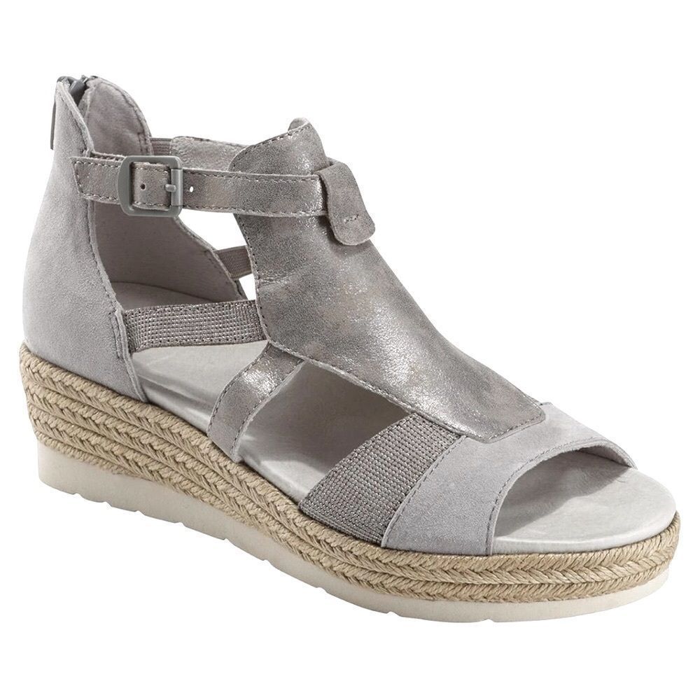 Earth MODENA JASMINE Grey Silver Sparkle Espadrille Wedge Gladiator Sandals